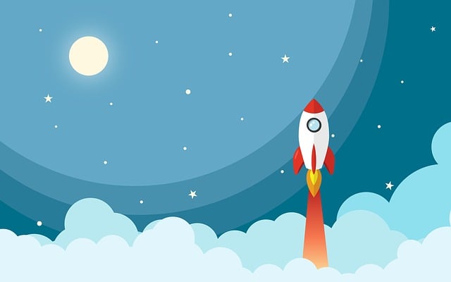 Illustration of a rocket piercing through clouds